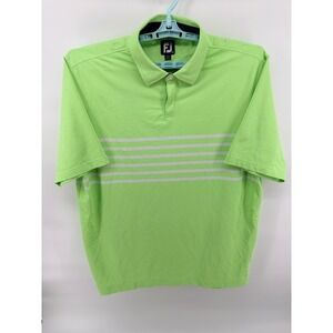 FootJoy Mens XL Lime Green Striped Short Sleeve Golf Polo Shirt Performance